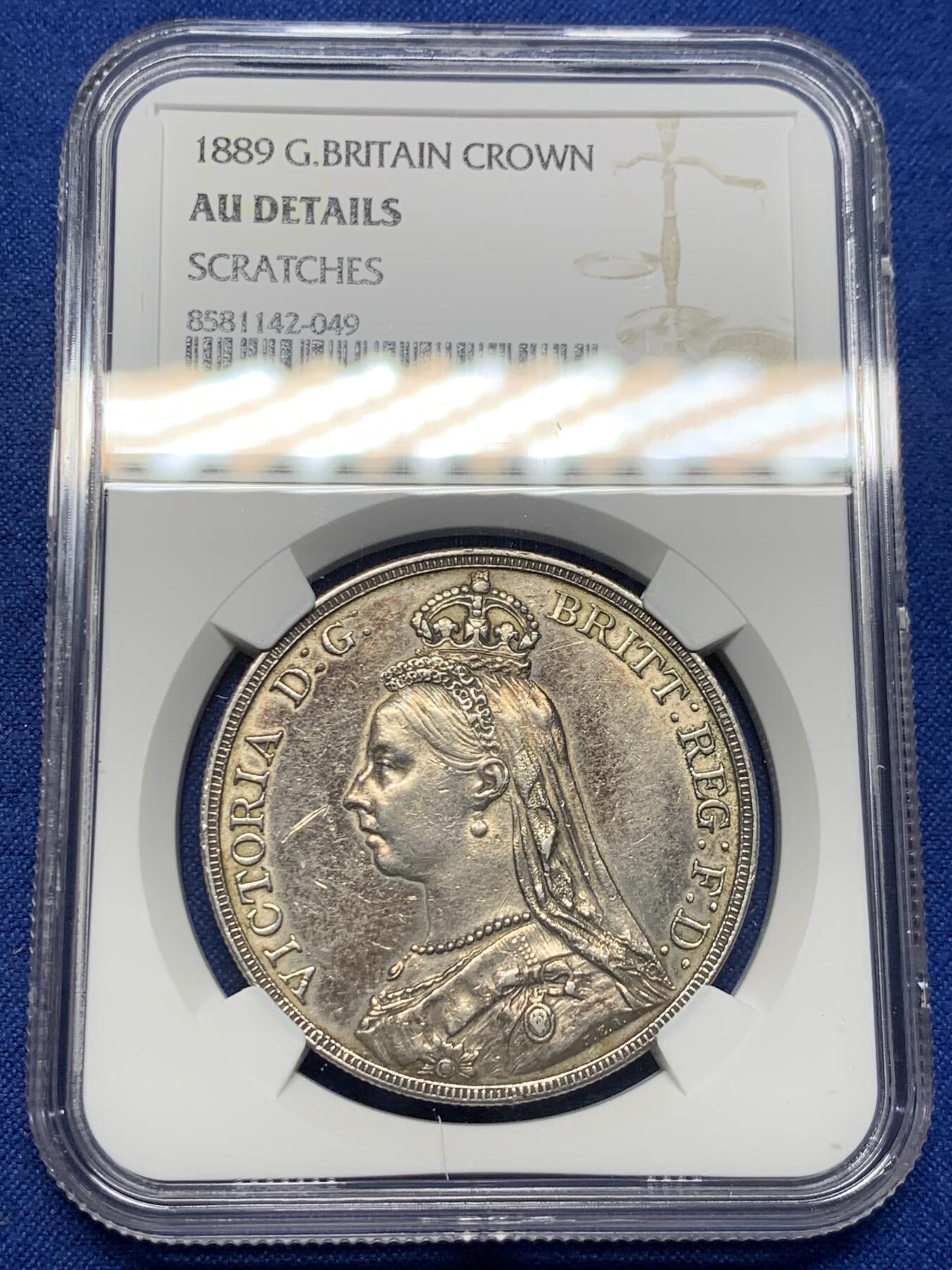 《竞宝斋》第420场 周日，周一，周二  3场连拍 （全场包邮） NGC AUD 英国1889年维多利亚高冠马剑克朗银币