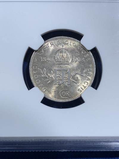 《竞宝斋》第420场 周日，周一，周二  3场连拍 （全场包邮） NGC AU58 奥地利1908年弗朗兹一世60周年纪念1克朗银币