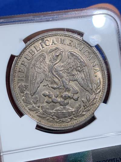 《竞宝斋》第420场 周日，周一，周二  3场连拍 （全场包邮） NGC MS63 墨西哥 1898年 1比索 直边鹰洋 银币 后铸版，双面均匀深色黄油彩。
