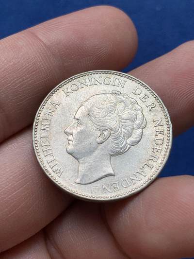 《竞宝斋》第420场 周日，周一，周二  3场连拍 （全场包邮） 荷兰 1939年 威廉明娜女王 1盾 银币