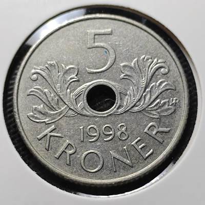KK钱币收藏小铺 第343场 2月预留时间 周末发货 - 1998挪威5克朗
