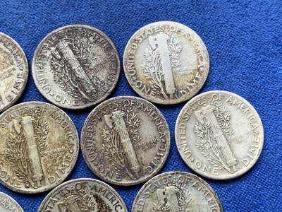 《竞宝斋》第420场 周日，周一，周二  3场连拍 （全场包邮） 10枚一组 美国小飞侠 墨丘利 10分银币 流通好品 包浆舒服