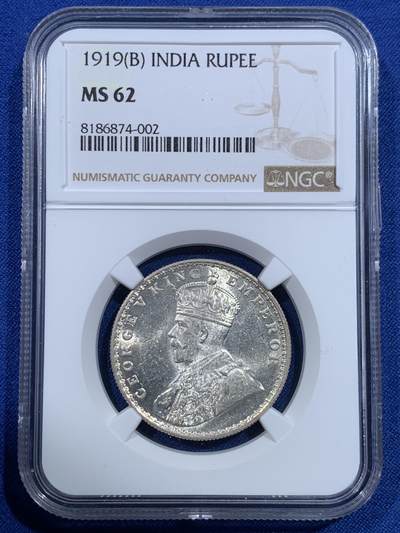 《竞宝斋》第420场 周日，周一，周二  3场连拍 （全场包邮） - NGC MS62 英属印度1919年乔治五世1卢比银币