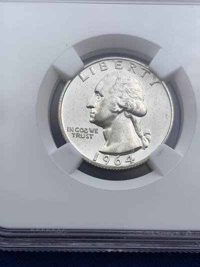 《竞宝斋》第420场 周日，周一，周二  3场连拍 （全场包邮） NGC PF64 美国 1964年 华盛顿25美分 银币 底板极美