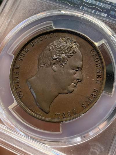 《竞宝斋》第420场 周日，周一，周二  3场连拍 （全场包邮） PCGS SP63 英国 1831年 威廉四世 加冕铜章 非常少见的品种 高分好细节 今年HA同分4000成交，感觉本拍品状态更好些