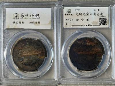 外国硬币/银币，可寄存 - 光绪元宝云南省造半圆龙XF97  四空圈，原状态未清理