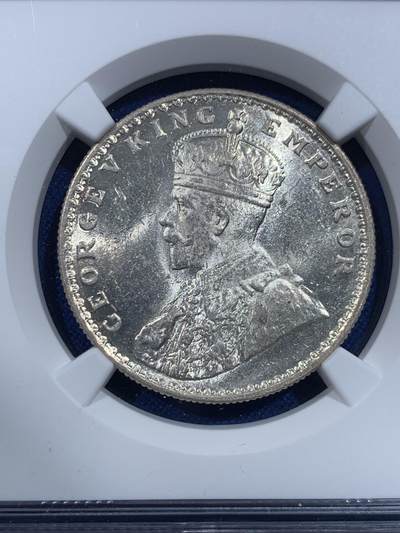 《竞宝斋》第420场 周日，周一，周二  3场连拍 （全场包邮） NGC MS62 英属印度1919年乔治五世1卢比银币