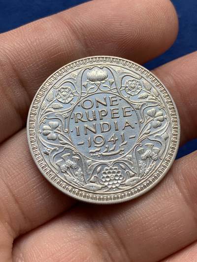 《竞宝斋》第420场 周日，周一，周二  3场连拍 （全场包邮） 英属印度1941年乔治六世1卢比银币 光度不错