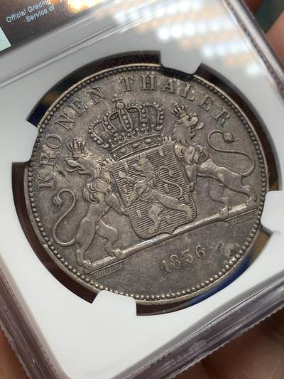 《竞宝斋》第420场 周日，周一，周二  3场连拍 （全场包邮） NGC AU53 德国 1836 拿骚 威廉 泰勒 大银币 稀缺品种 原味包浆