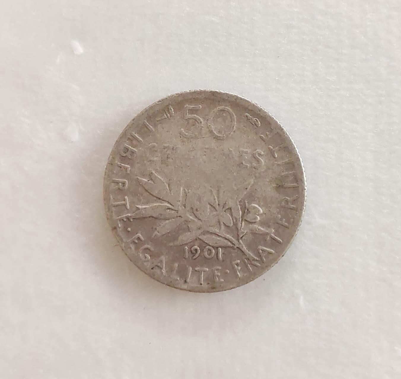 外国硬币/银币，可寄存 法国1901年50分银币（播种女神版）