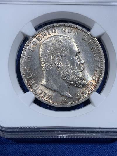 《竞宝斋》第420场 周日，周一，周二  3场连拍 （全场包邮） NGC MS63 德国1914年符腾堡3马克银币