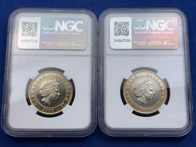 《竞宝斋》第420场 周日，周一，周二  3场连拍 （全场包邮） 稀少12枚一组 NGC MS63-66 直布罗陀 2000 赫拉克勒斯的功绩系列 双金属2镑纪念币 低评明显