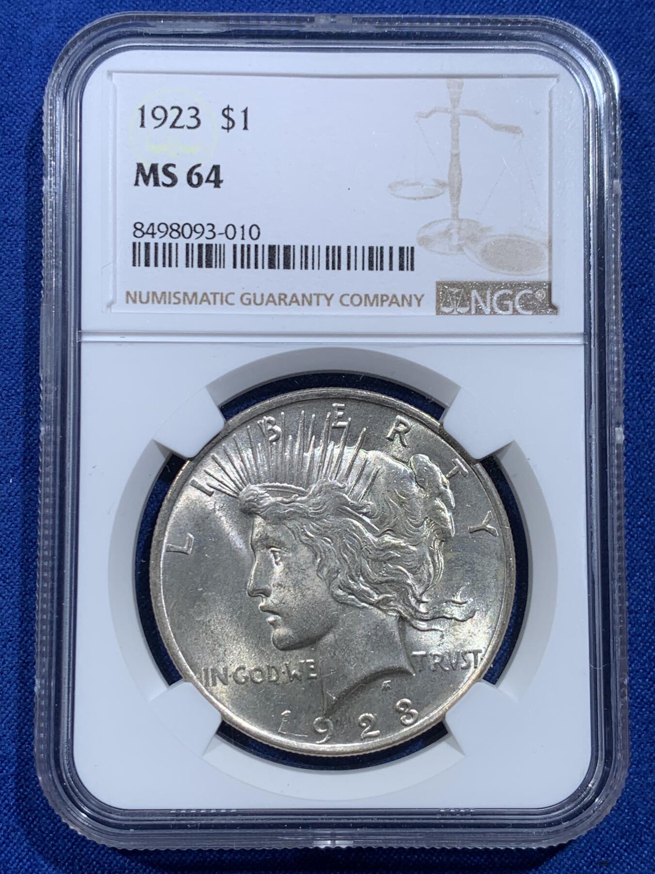 《竞宝斋》第420场 周日，周一，周二  3场连拍 （全场包邮） NGC MS64 美国 1923 一美元 和平银币 双面强转光，光感不输65分，个人送评略压分，喜欢转光的不容错过。