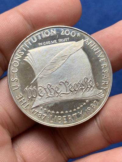 《竞宝斋》第420场 周日，周一，周二  3场连拍 （全场包邮） 美国1987年宪法200周年1美元纪念银币 900银 26.7克