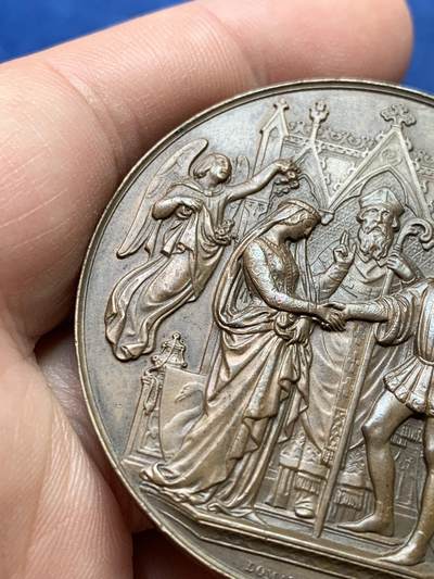 《竞宝斋》第420场 周日，周一，周二  3场连拍 （全场包邮） 法国婚礼大铜章 69.1克 49.9mm 丰饶角铜标