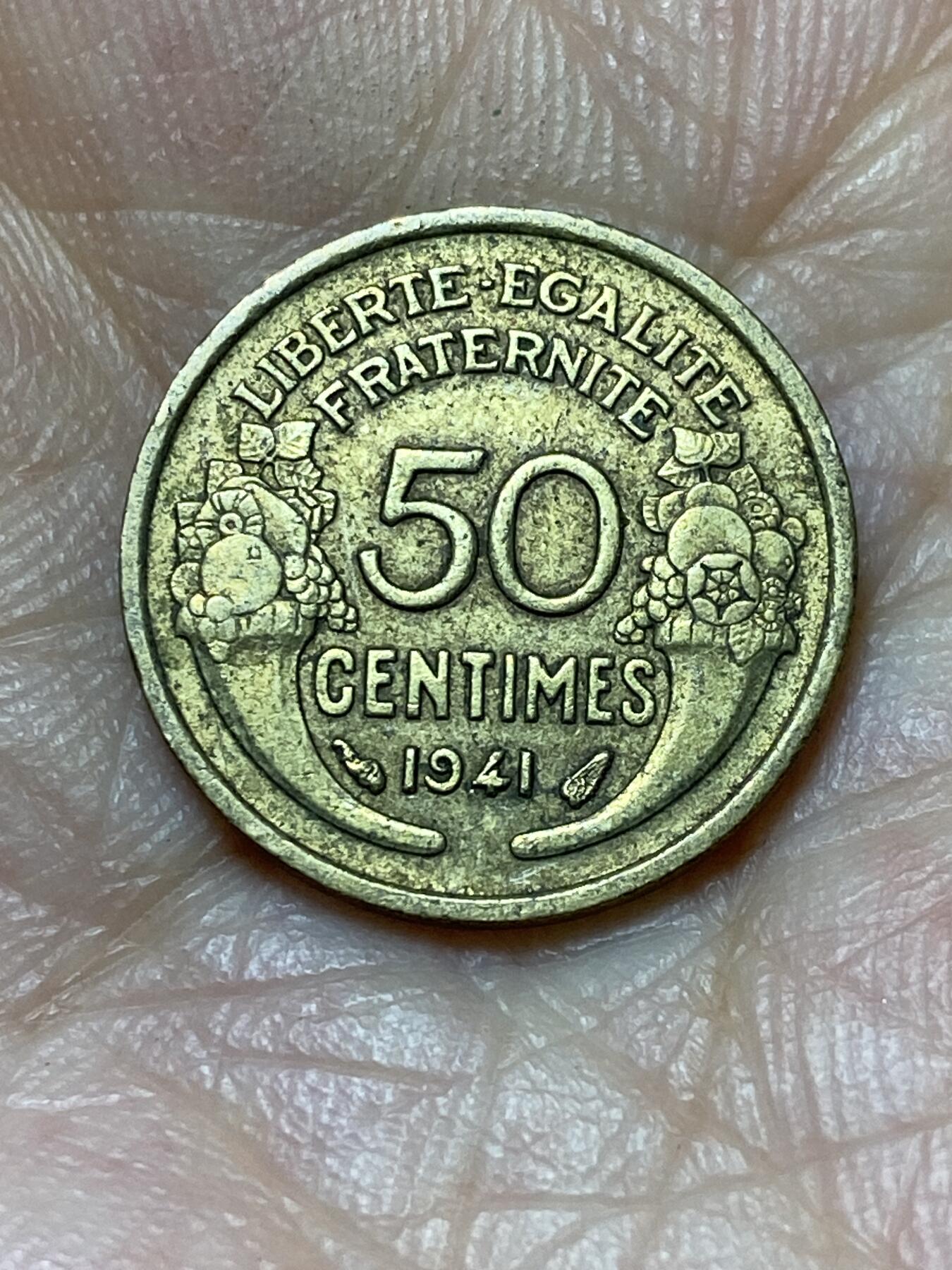 2025年第九十四场(总第一百二十场）外国好品散币(免佣金) 法兰西第三共和国1941年50生丁