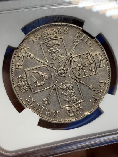 《竞宝斋》第420场 周日，周一，周二  3场连拍 （全场包邮） NGC XFD 英国 1888年 维多利亚 双佛罗林4先令 银币 少见年份