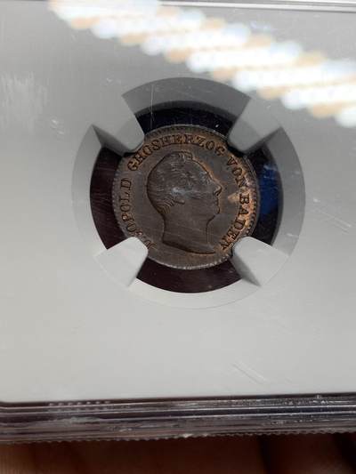 《竞宝斋》第420场 周日，周一，周二  3场连拍 （全场包邮） NGC MS64BN 德国1842年巴登1/2克鲁泽铜币