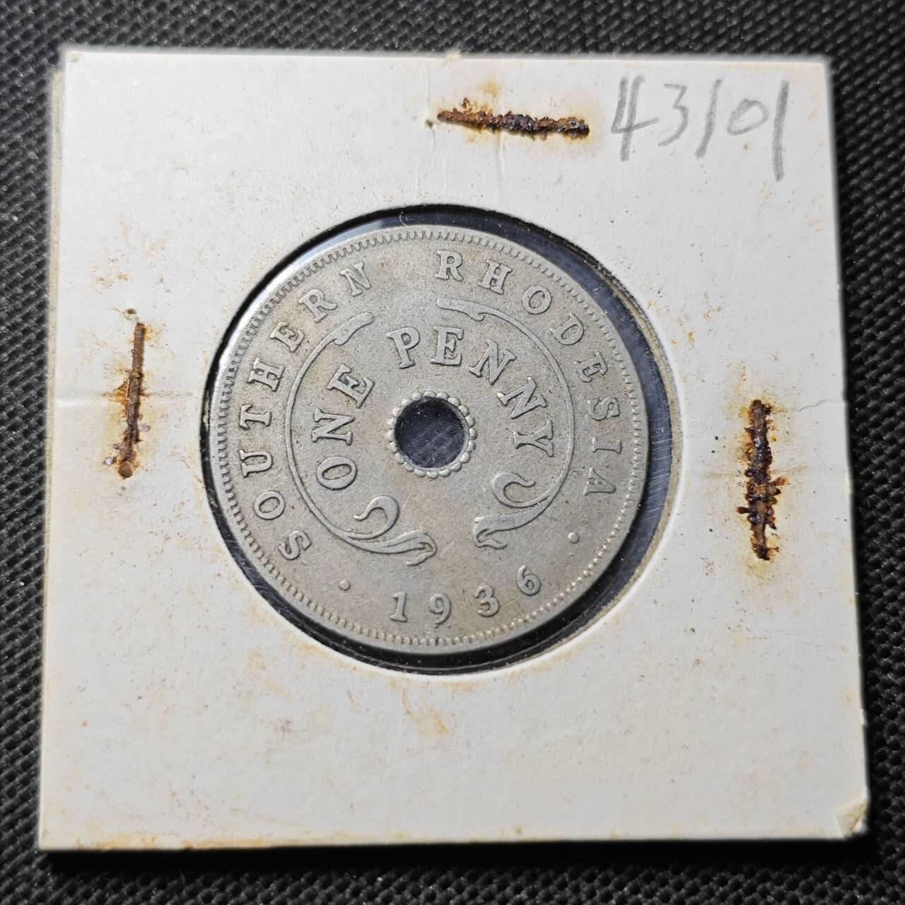 KK钱币收藏小铺 第343场 2月预留时间 周末发货 1936英属南罗德西亚1便士 