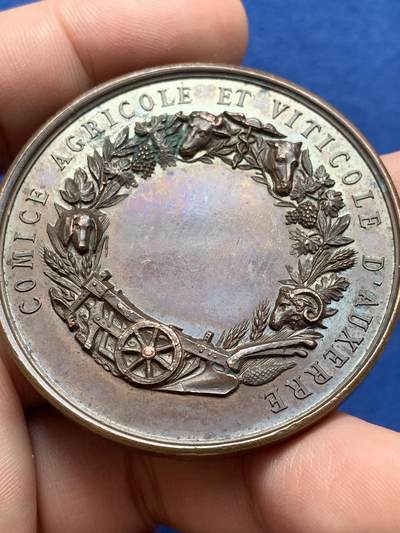 《竞宝斋》第420场 周日，周一，周二  3场连拍 （全场包邮） 法国播种者农业铜章 蜜蜂铜标 64.5克 50.7mm