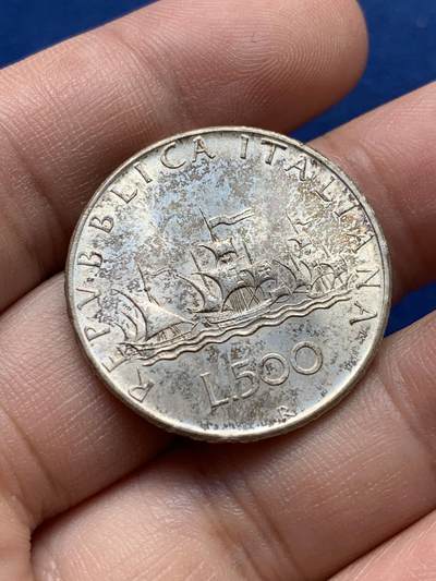 《竞宝斋》第420场 周日，周一，周二  3场连拍 （全场包邮） 意大利1967年帆船500里拉银币 原光