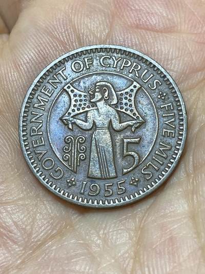 2025年第九十四场(总第一百二十场）外国好品散币(免佣金) - 英属塞浦路斯1955年5米尔(伊丽莎白二世青年带冠，首发年仅发行2年)