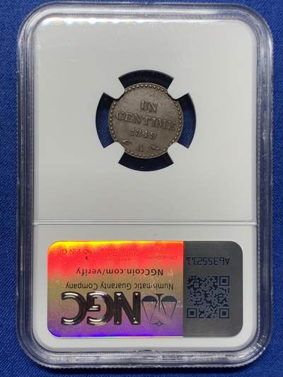《竞宝斋》第420场 周日，周一，周二  3场连拍 （全场包邮） NGC AU58BN 法国1849年1分铜币 A厂