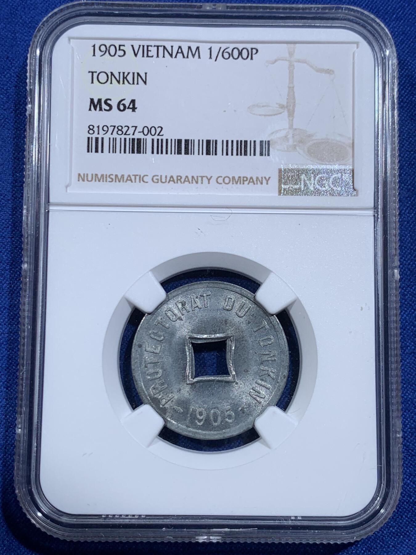 《竞宝斋》第420场 周日，周一，周二  3场连拍 （全场包邮） NGC MS64 法属安南1905年六百分之一锌币 世界上面值最小的硬币，该品种常见为氧化品，MS少见