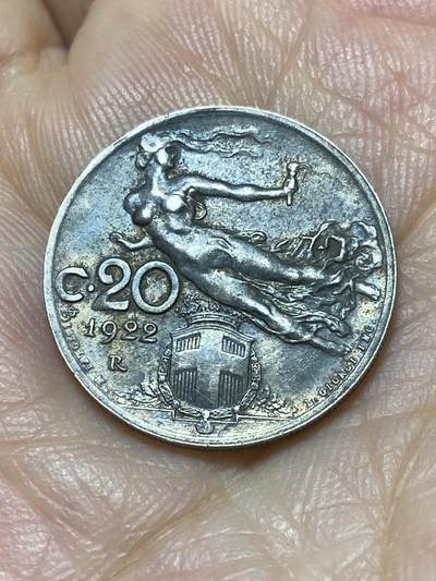 2025年第九十四场(总第一百二十场）外国好品散币(免佣金) - 好品–意大利王国1922年20分(维托里奥·埃马努埃莱三世时期，第二套)