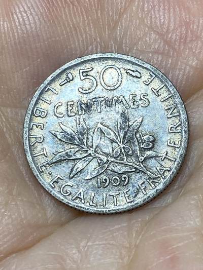 2025年第九十四场(总第一百二十场）外国好品散币(免佣金) - 法国🇫🇷1909年50生丁银币(法兰西第三共和国，835银)