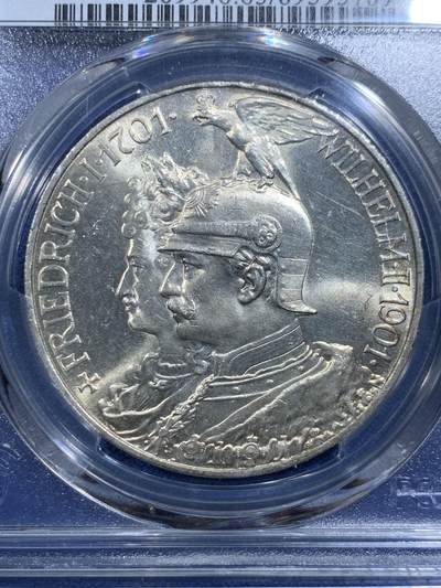 《竞宝斋》第420场 周日，周一，周二  3场连拍 （全场包邮） PCGS MS63 德国 1901年 建国5马克银币 德系入门标配