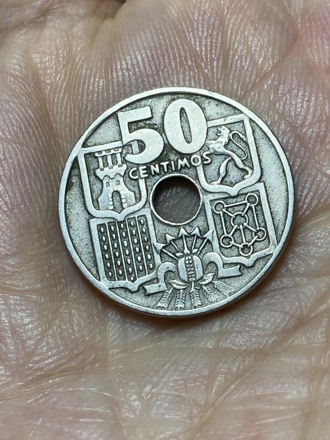 2025年第九十四场(总第一百二十场）外国好品散币(免佣金) 西班牙🇪🇸1949年50分(弗朗哥执政时期，箭头向上版)