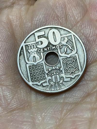 2025年第九十四场(总第一百二十场）外国好品散币(免佣金) - 西班牙🇪🇸1949年50分(弗朗哥执政时期，箭头向上版)