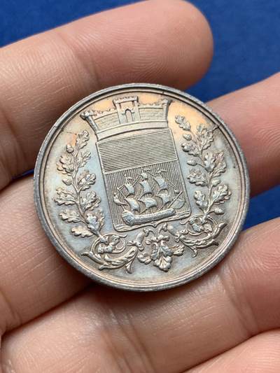 《竞宝斋》第420场 周日，周一，周二  3场连拍 （全场包邮） 法国塞纳圆形代币 32.3mm 15.4克 手指银标