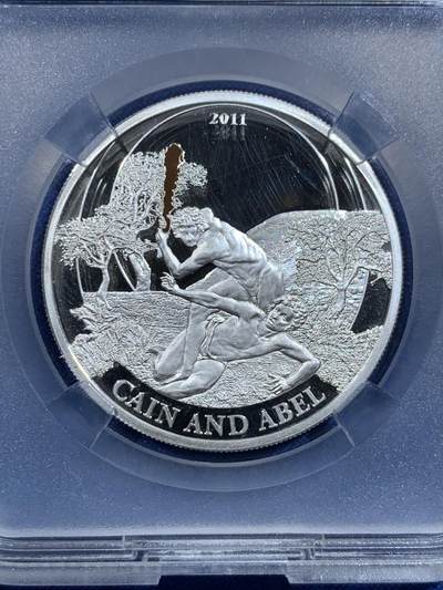 《竞宝斋》第420场 周日，周一，周二  3场连拍 （全场包邮） TQG PF69UC 帕劳2011年圣经故事-该隐和亚伯2元彩色精制银币 15.55克 925银 发行量1千