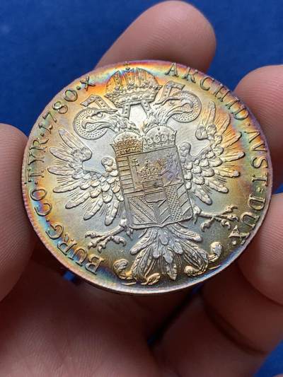 《竞宝斋》第420场 周日，周一，周二  3场连拍 （全场包邮） 后铸版 奥匈帝国1780大奶妈银币 环彩虹五彩车轮光难得一见 美不胜收