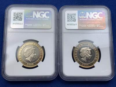 《竞宝斋》第420场 周日，周一，周二  3场连拍 （全场包邮） 稀少12枚一组 NGC MS63-66 直布罗陀 2000 赫拉克勒斯的功绩系列 双金属2镑纪念币 低评明显