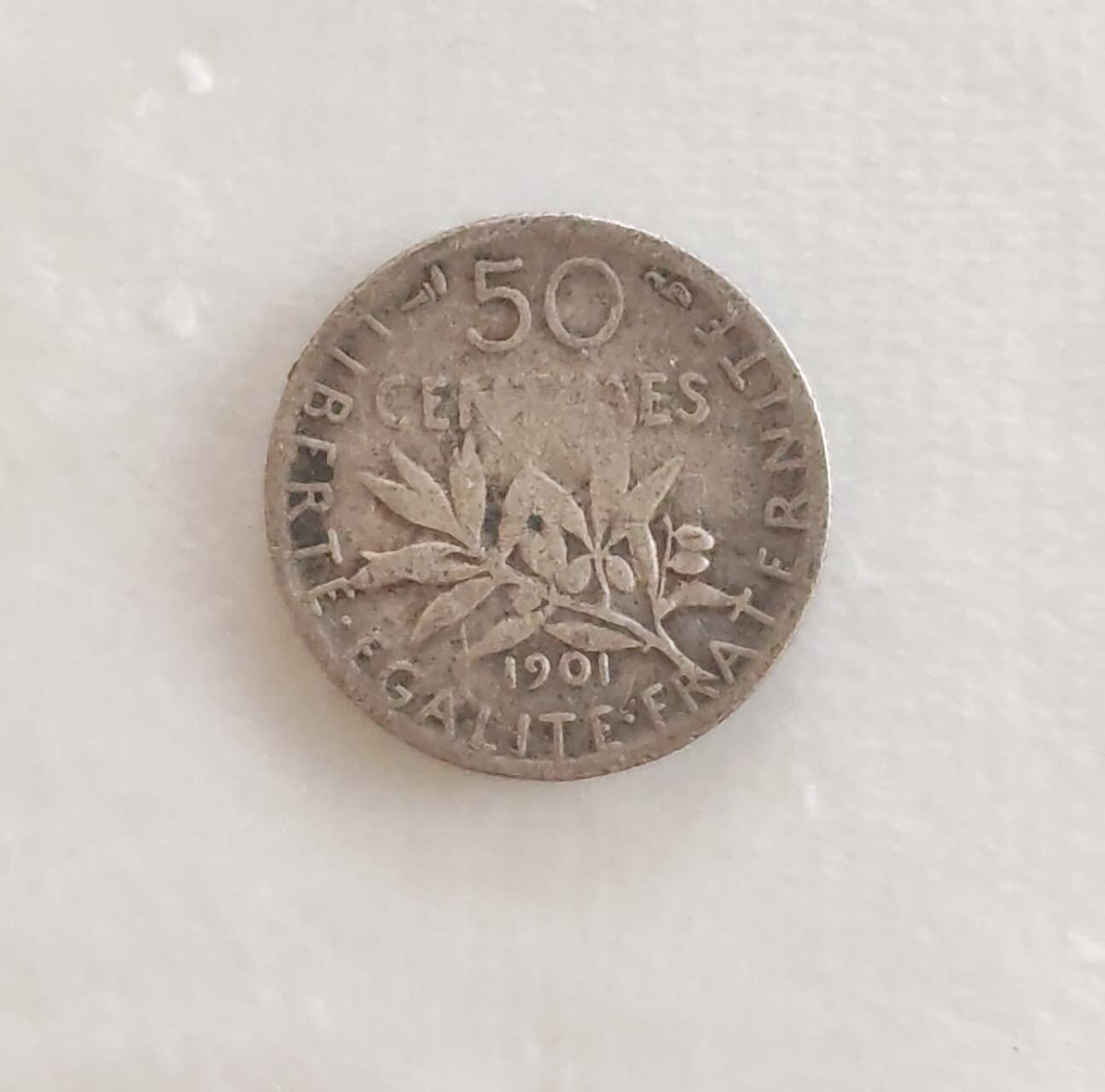 外国硬币/银币，可寄存 法国1901年50分银币（播种女神版）
