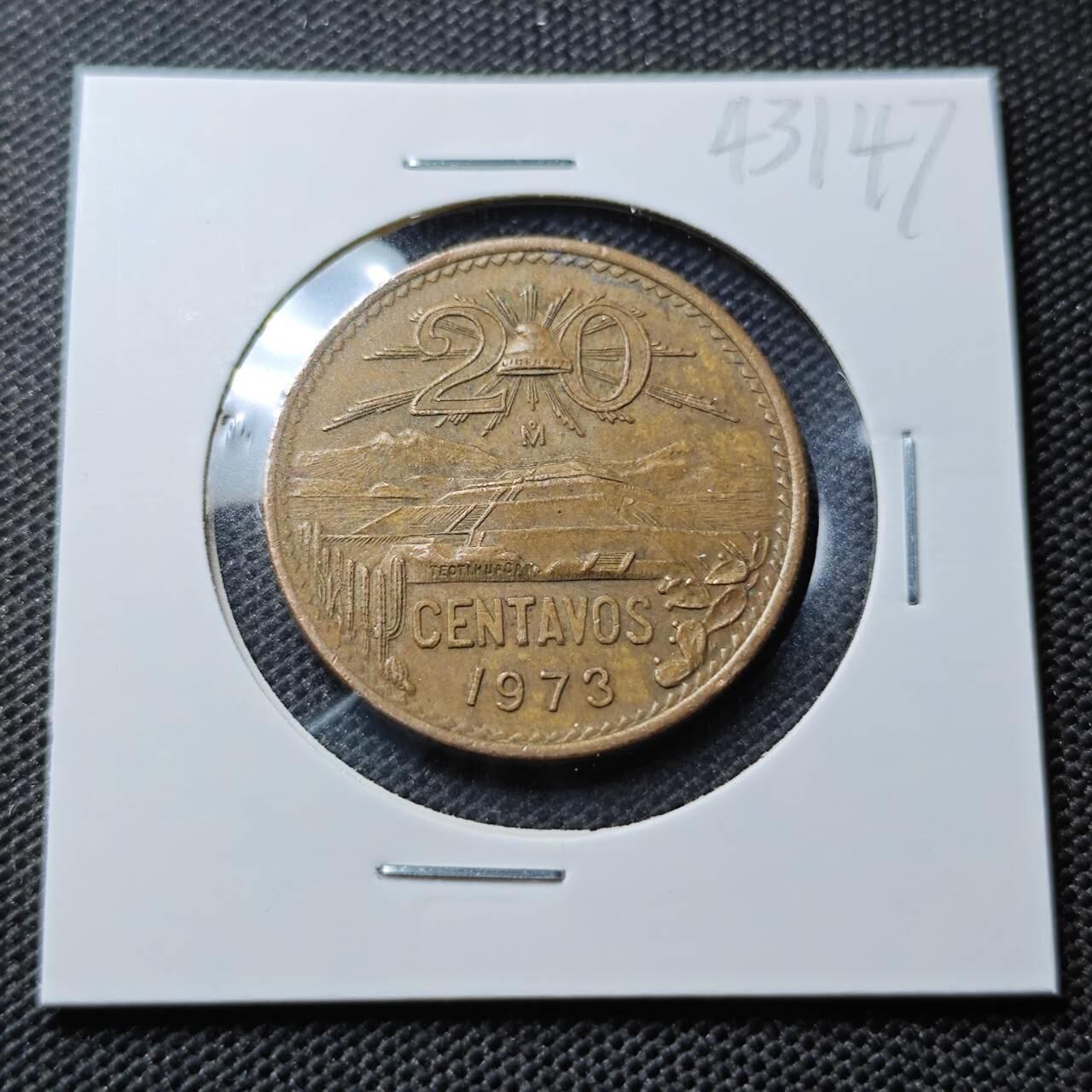 KK钱币收藏小铺 第343场 2月预留时间 周末发货 1973墨西哥20分 铜币