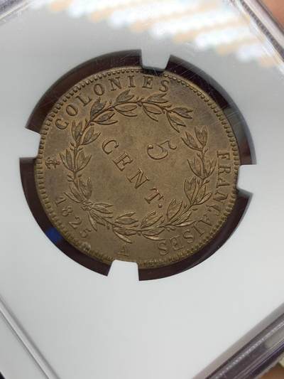 《竞宝斋》第420场 周日，周一，周二  3场连拍 （全场包邮） 冠军分 NGC MS66RB 法属西印度殖民地 1825年 查理十世 5分铜币 可遇不可求的状态