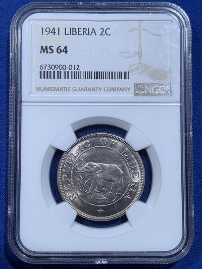 《竞宝斋》第420场 周日，周一，周二  3场连拍 （全场包邮） 3枚一组 NGC MS63-64利比里亚1941年大象(1分MS非常少见）