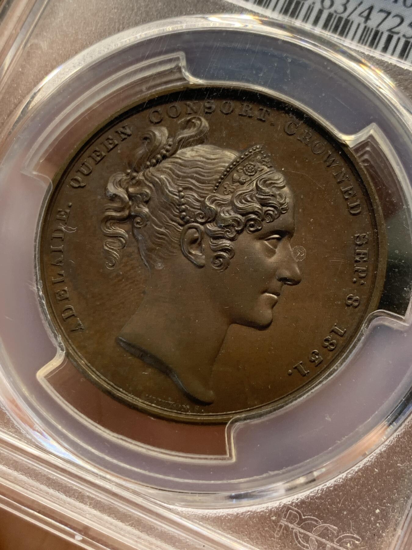 《竞宝斋》第420场 周日，周一，周二  3场连拍 （全场包邮） PCGS SP63 英国 1831年 威廉四世 加冕铜章 非常少见的品种 高分好细节
