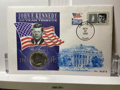 2025年第九十四场(总第一百二十场）外国好品散币(免佣金) - 邮币封–美国🇺🇸1993年纪念封(纪念肯尼迪遇刺30周年，内含原光全新1964单年份肯尼迪第一版半元1枚，D标丹佛造，900高银)