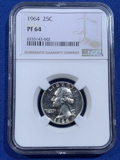 《竞宝斋》第420场 周日，周一，周二  3场连拍 （全场包邮） NGC PF64 美国 1964年 华盛顿25美分 银币 底板极美