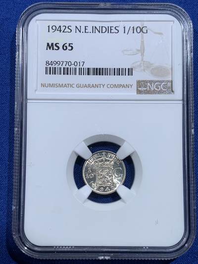 《竞宝斋》第420场 周日，周一，周二  3场连拍 （全场包邮） - NGC MS65 1942 荷属东印度群岛（今印尼）1/10盾 银币 卷拆美品
