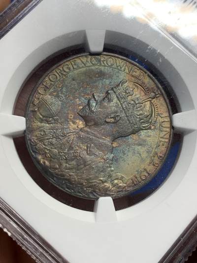 《竞宝斋》第420场 周日，周一，周二  3场连拍 （全场包邮） NGC MS62MATTE 英国1911乔治五世加冕银章 包浆如画 低评好状态