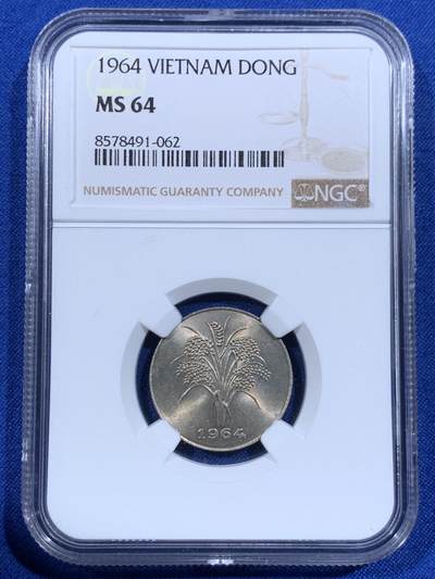 《竞宝斋》第421场 周日，周一，周二  3场连拍 （全场包邮） - NGC MS64 越南1964年麦穗1DONG镍币