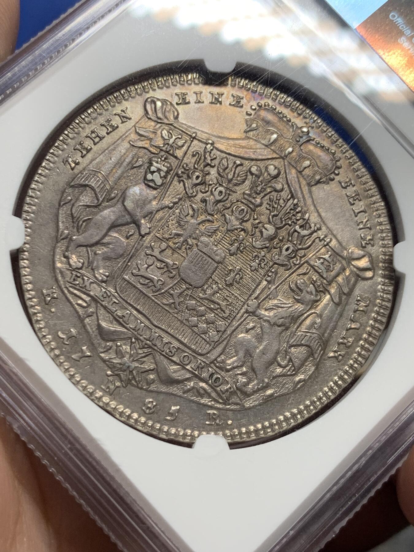 《竞宝斋》第421场 周日，周一，周二  3场连拍 （全场包邮） NGC AU58 德国1785年霍恩洛厄-新施泰因-厄林根泰勒银币