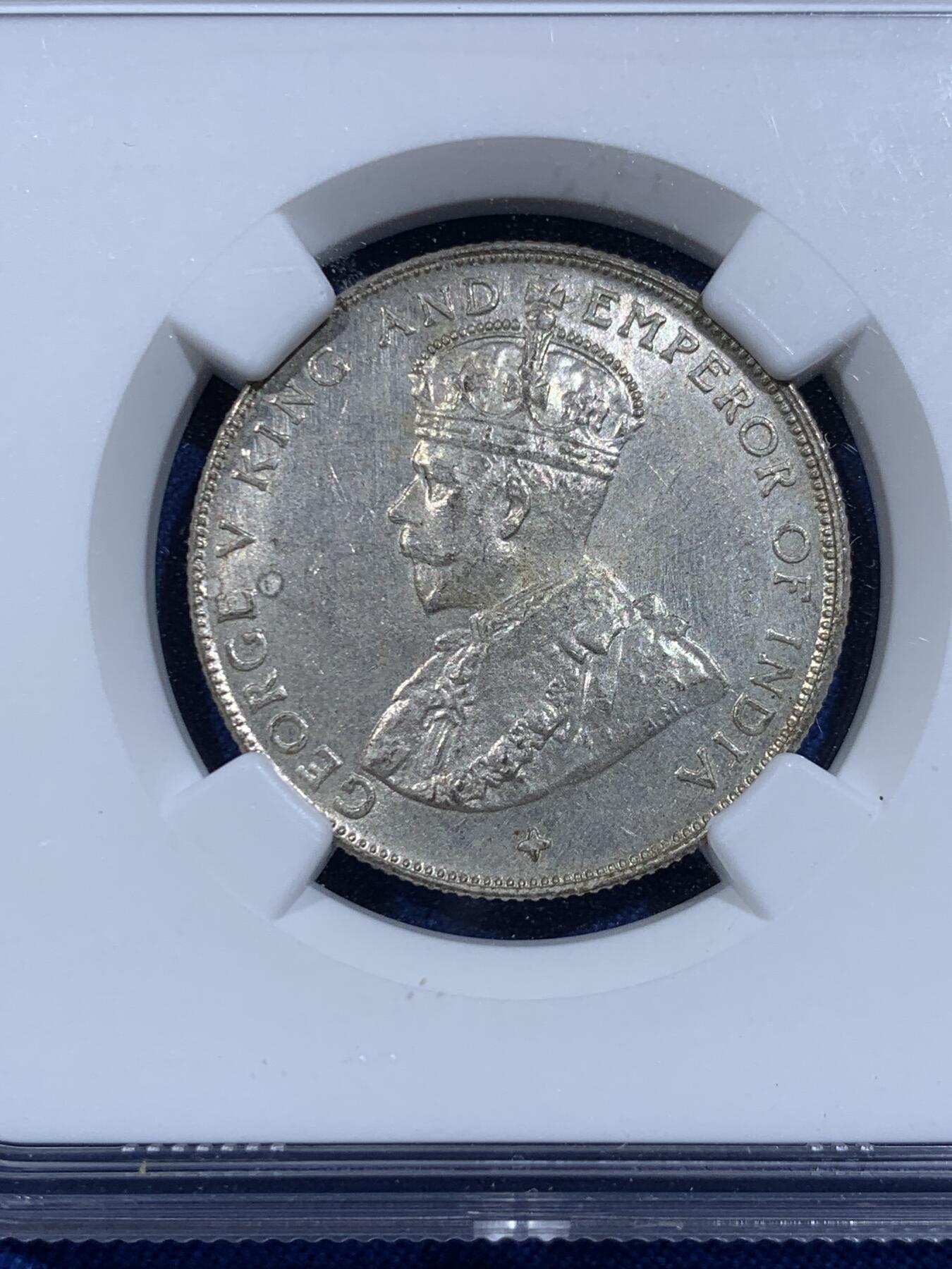 《竞宝斋》第421场 周日，周一，周二  3场连拍 （全场包邮） NGC MS63 海峡1921年乔治五世50分银币