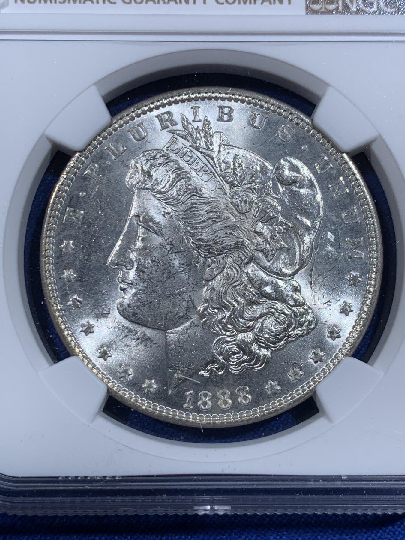 《竞宝斋》第421场 周日，周一，周二  3场连拍 （全场包邮） NGC MS61 美国1888年摩根1美元银币